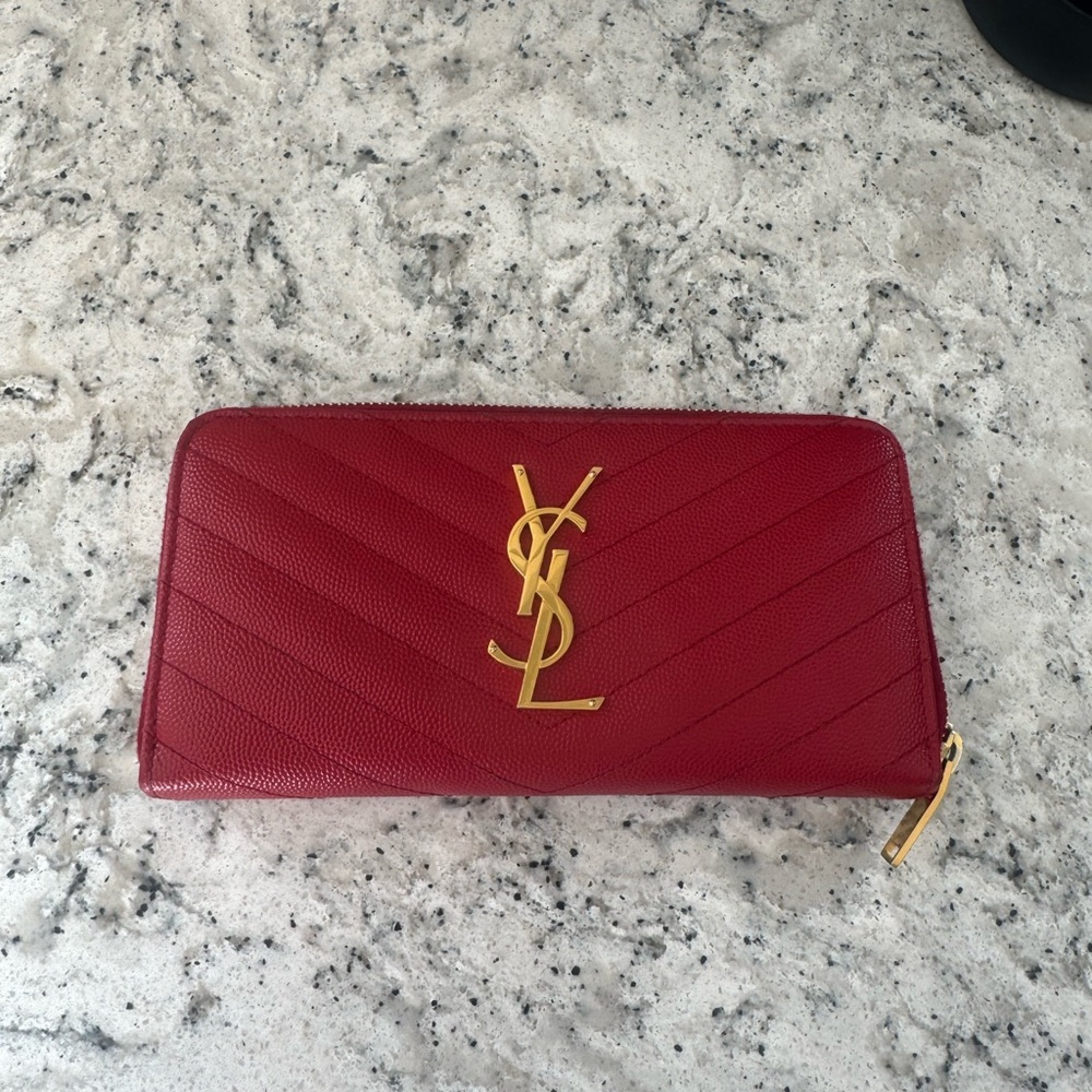YSL  zippy Red Wallet.
